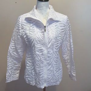 NABI Animal Print Sheer Zipper White Jacket